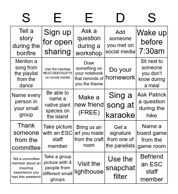 ESC Conference 2018 Bingo Card