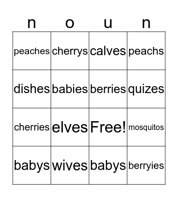 plural nouns Bingo Card