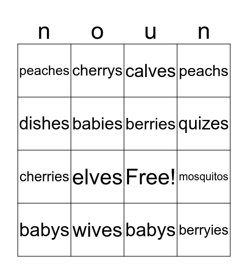 plural nouns Bingo Card