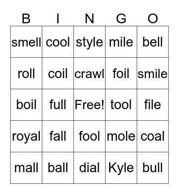 final /l/ bingo Card