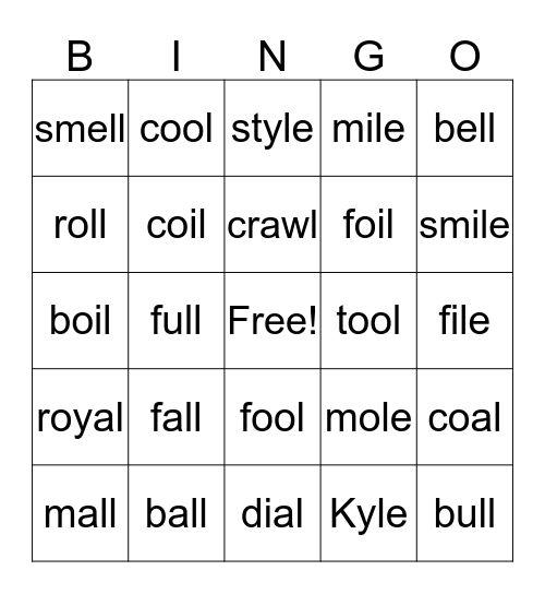 final /l/ bingo Card