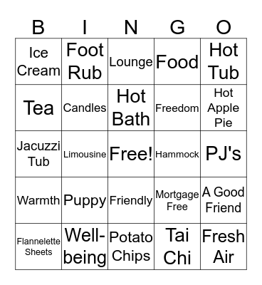 Show Me the Comfort! Bingo Card
