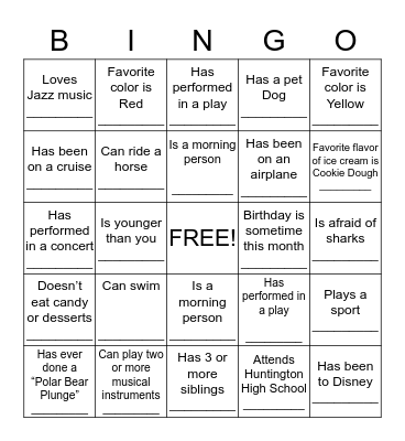 Getting to Know You Bingo Card