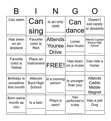 Getting to Know You Bingo Card