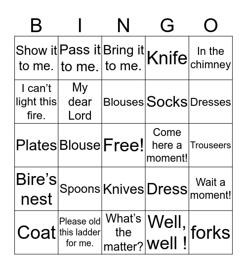 61-62 Bingo Card