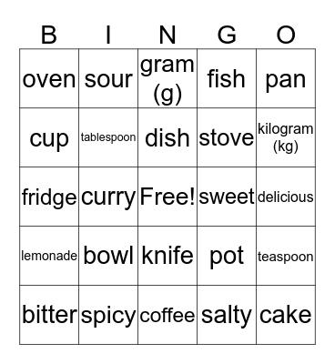 FOOD Bingo Card