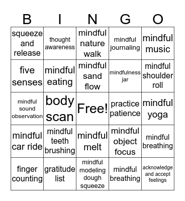 Mindfulness Bingo Card