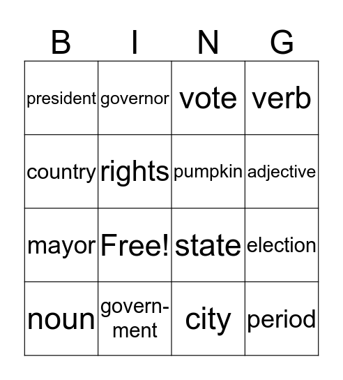 Grade 3 Unit 1 Vocabulary Bingo Card