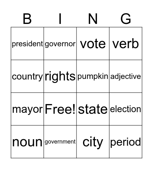 Grade 3 Unit 1 Vocabulary Bingo Card