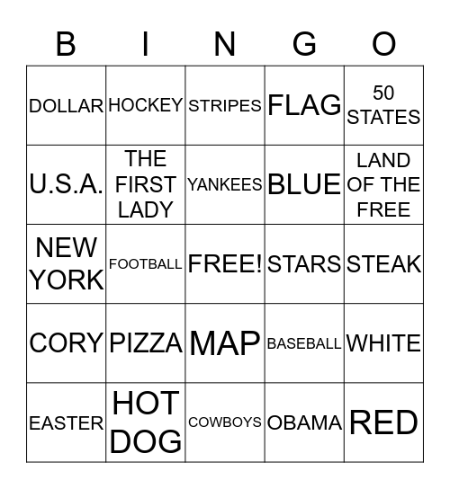 A M E R I C A Bingo Card