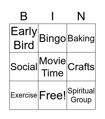 Frequent Activity Comer Card Bingo Card