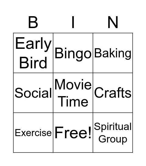 Frequent Activity Comer Card Bingo Card