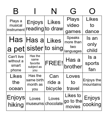 New Friends--Find someone who... Bingo Card