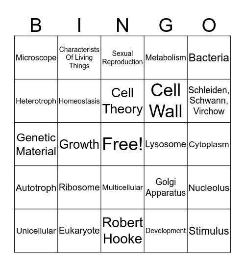 Unit 1 Bingo Card