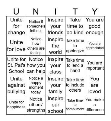 Unity Day Bingo Card