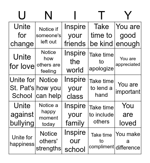 Unity Day Bingo Card