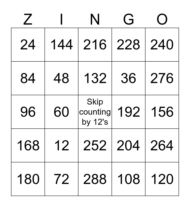 Bingo Skip Counting Bingo Card