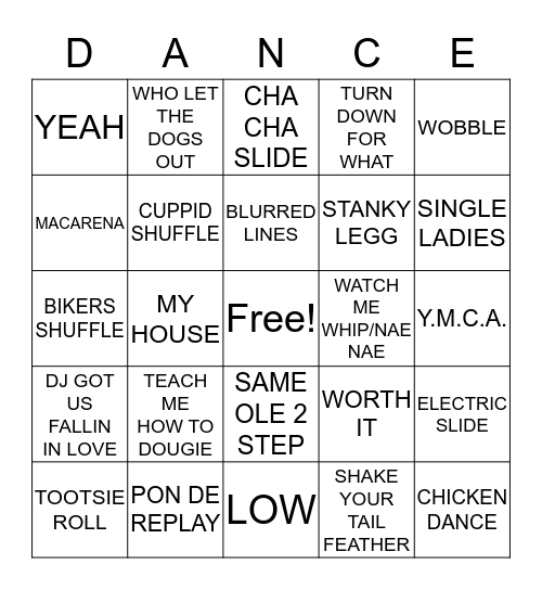 DANCE MUSIC BINGO Card