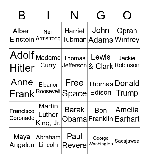 Historical Figures Bingo Card