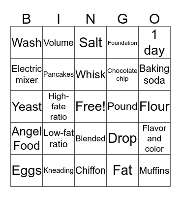 Baking Review Game Bingo Card