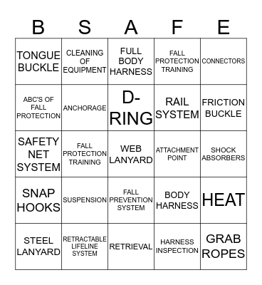 FALL PREVENTION Bingo Card