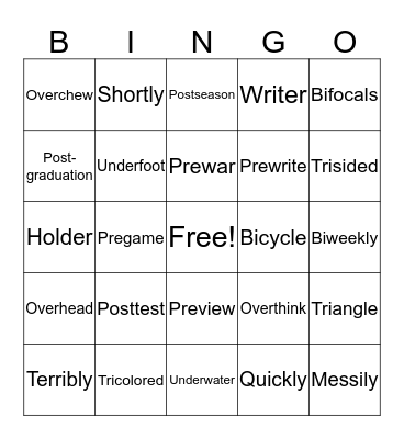 Prefix Review Bingo Card