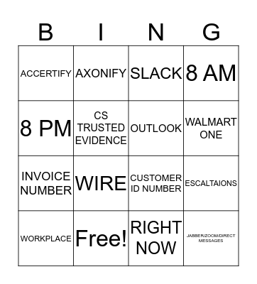 Payment Contact Center Bingo Card