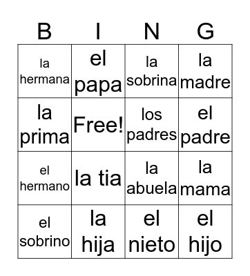 La Familia Bingo Card