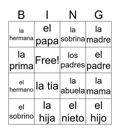 La Familia Bingo Card