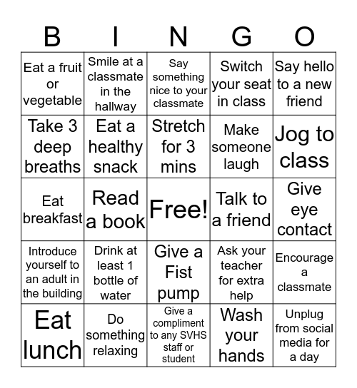 Wellness Bingo Card