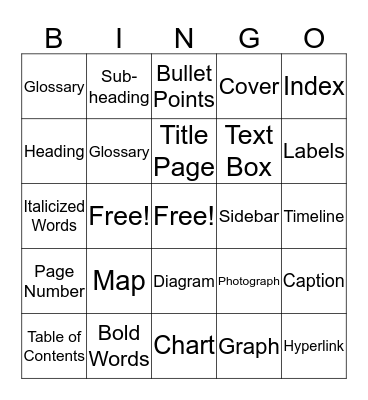 Text Features BINGO Card