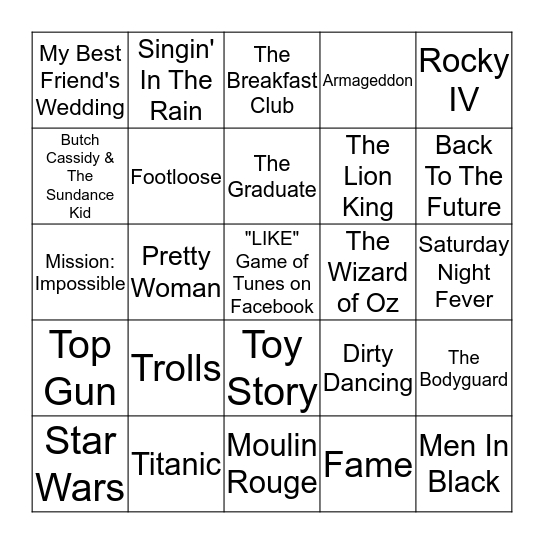 Songs Made Famous From Movies Bingo Card