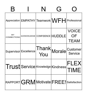 Customer Service Week Bingo Card