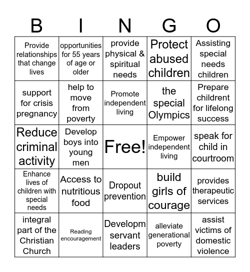 United Way of El Dorado  Bingo Card