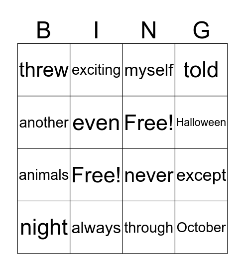 Spelling Group B Bingo Card