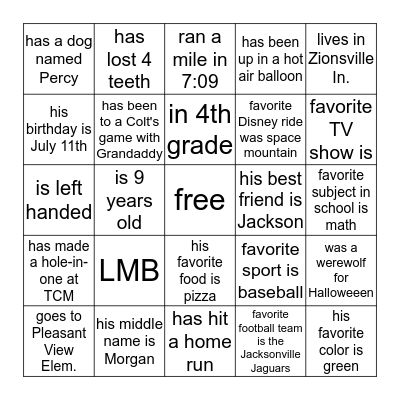 Lawton Cousin Bingo Card