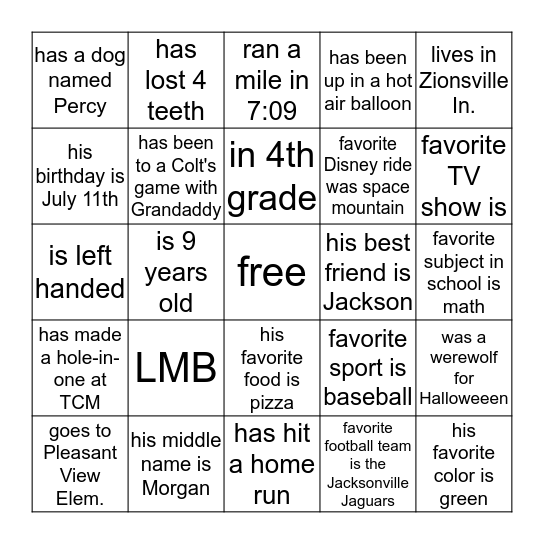 Lawton Cousin Bingo Card