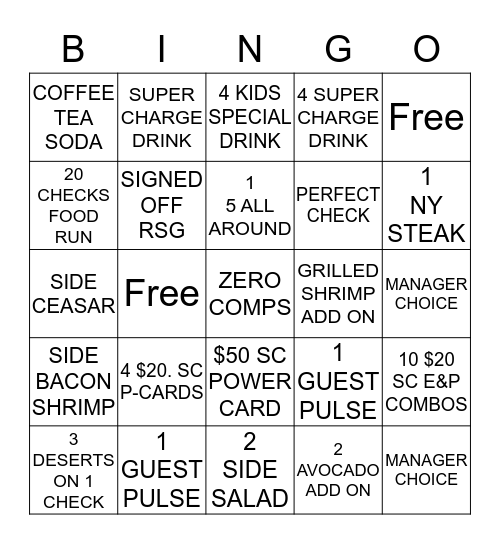 ROCK STAR BINGO Card