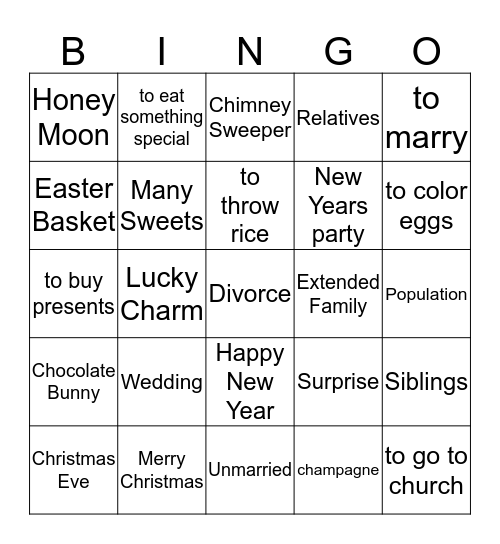 Feste, Freunde, Familie Bingo Card