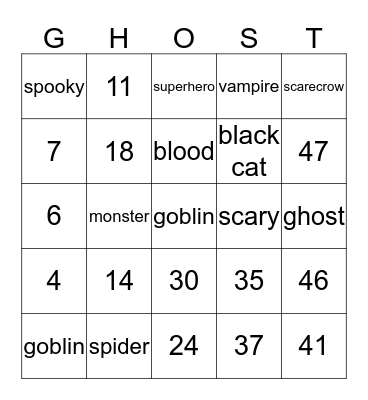 HALLOWEEN  Bingo Card