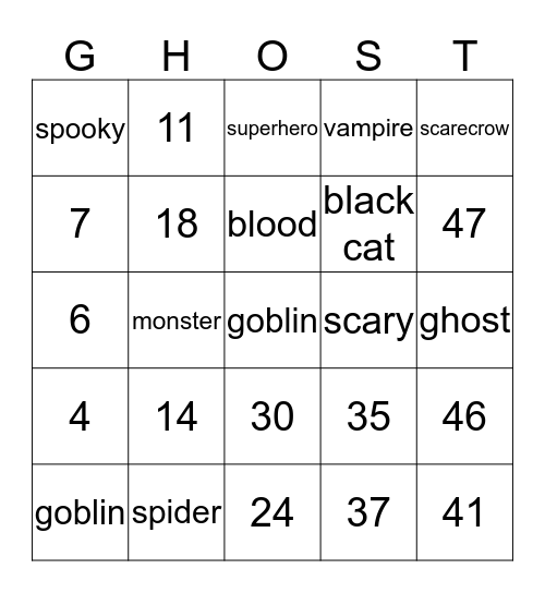 HALLOWEEN  Bingo Card