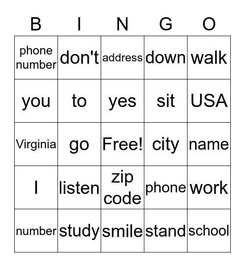 Bingo II Bingo Card