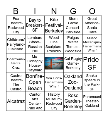 Bay Area Bucket List Bingo Card