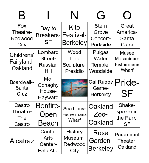 Bay Area Bucket List Bingo Card