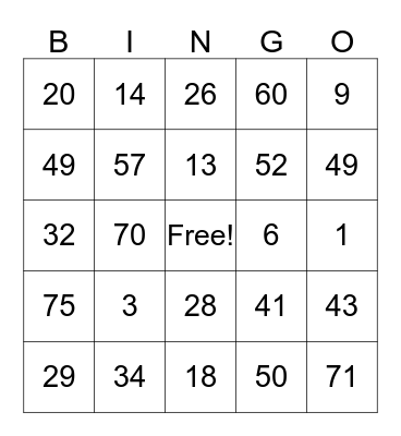 Lawrence Heights  Bingo Card