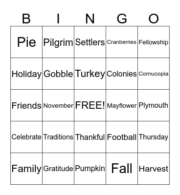 HAPPY THANKSGIVING Bingo Card