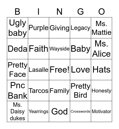 Granny Bingo Card