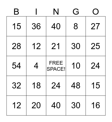 MULTIPLICATION BINGO Card