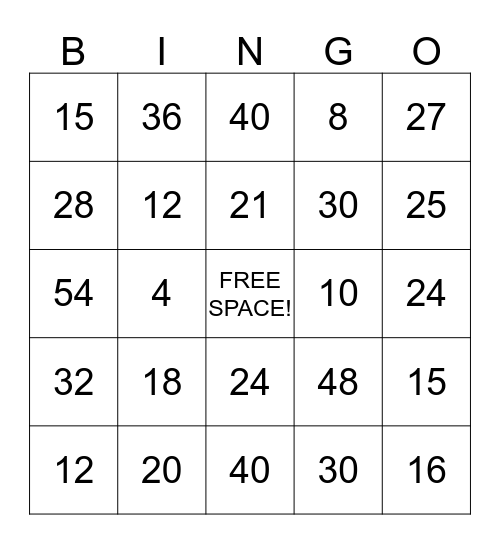 MULTIPLICATION BINGO Card