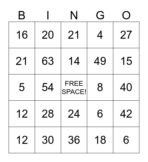 MULTIPLICATION BINGO Card